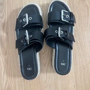 Zara Black buckle sandles with platform